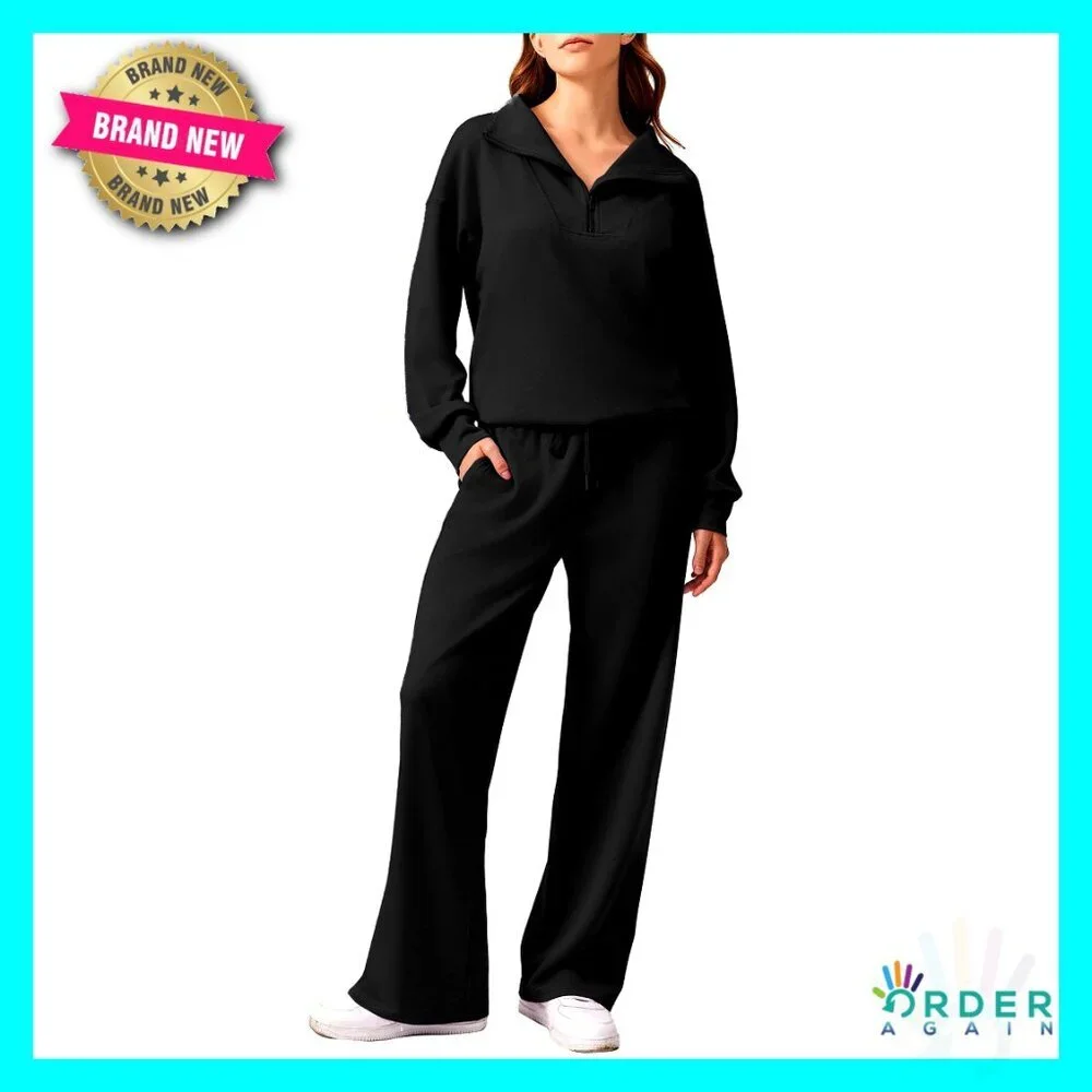 Oversized Half Zip Sweatshirt Wide Leg Sweatpants Loose Fit Tracksuit Set